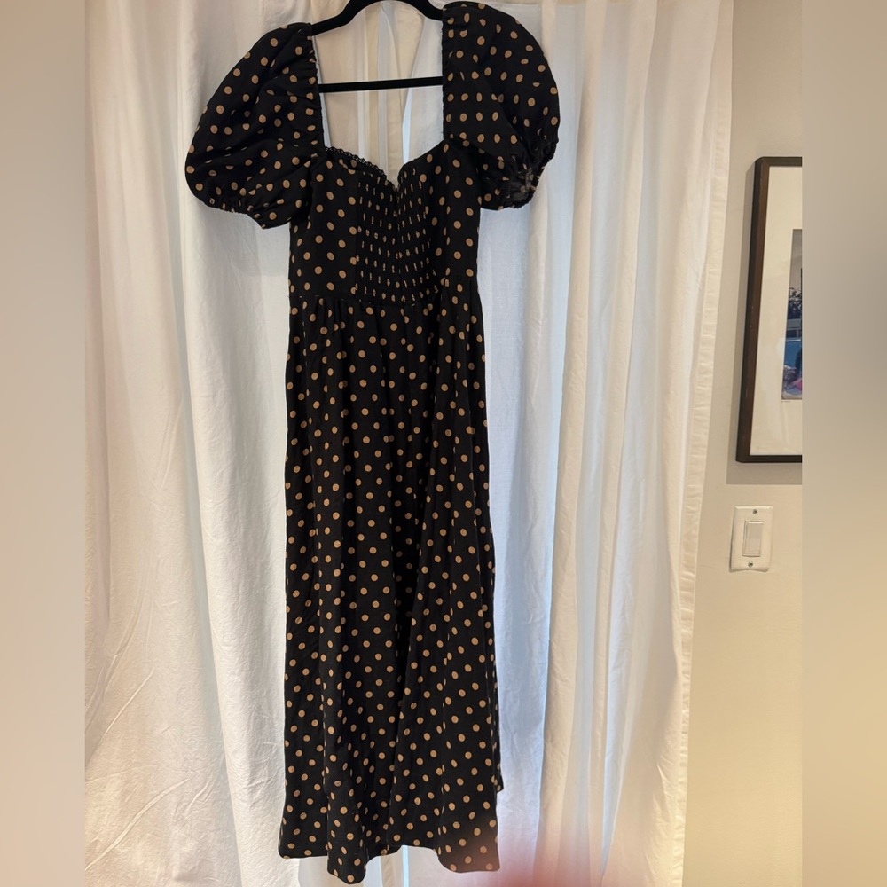 Reformation Black Midi Dress with Tan Polka Dots - Picture 4 of 5